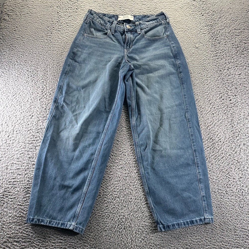Hollister Jeans Womens 28x29 Blue Cotton Denim Tapered Baggy Faded Workwear